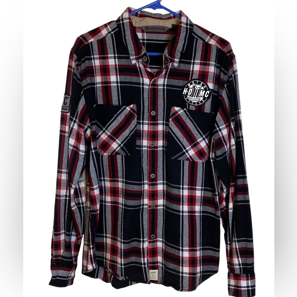 Harley Davidson Plaid Long Sleeve Flannel Elbow Patch Shirt
Men’s Size L slim - Picture 2 of 11
